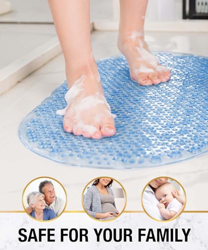 HITSLAM Oval Bathtub Mat Non Slip, 27x15 Inch Bubble Bath Tub Mat for Bathroom, Machine Washable Shower Mat with Suction Cups and Drain Holes, Blue - color: Blue, size: 27" x 15" (Oval)