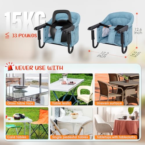 Hook On Chair with Removable Dining Tray,Portable Hook-On Chairs with Storage Bag,for Home and Travel(Sky Blue) - color: Sky blue with tray