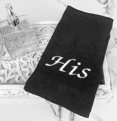 Liberty21 His and Hers Embroidered Wash Cloths Towel Set for Couples. This Set Includes 2 Washcloth Towels for Body and Face. His and Hers Gifts. 100% Cotton. (Black) - color: Black