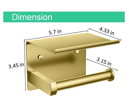 Premium Toilet Paper Holder with Phone Shelf, Wall Mounted, for Bathroom, Living Room, Restroom, RV, and so on, Stainless Steel-Rustproof,Tissue Roll Holder with Storage Shelf-Gold(YaoJooHome) - color: Gold
