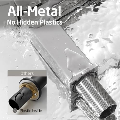 KES Single Handle Bathroom Sink Faucet, Brushed Steel, Modern Single Hole | CUPC NSF Certified, 1.2 GPM, Lead-Free SUS304, Easy To Install - color: Brushed Steel, style: NO Drain - Short Faucet