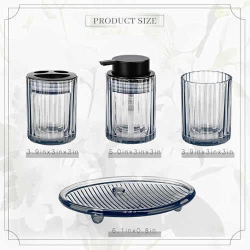 CERBIOR Bathroom Accessories Set, 4 PCS Glass Bathroom Set,Black Grey | Includes Soap Dispenser, Toothbrush Holder, Toothbrush Cup, Soap Dish for Decorative Countertop and Housewarming Gift - style: Black Grey