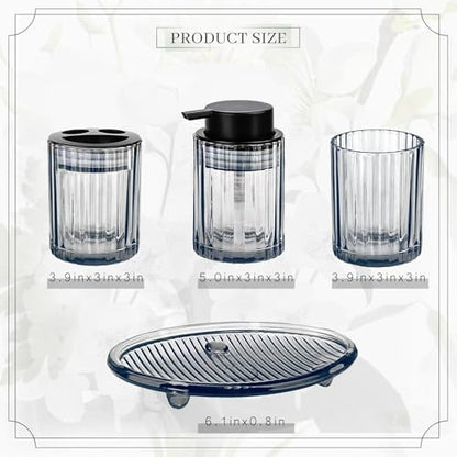 CERBIOR Bathroom Accessories Set, 4 PCS Glass Bathroom Set,Black Grey | Includes Soap Dispenser, Toothbrush Holder, Toothbrush Cup, Soap Dish for Decorative Countertop and Housewarming Gift - style: Black Grey
