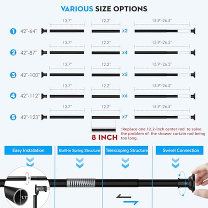Shower Curtain Rod 30-64 Inch Tension Curtain Rod Shower Rod for Bathroom | No Drilling Tension Rod,Heavy Duty ,1.1 Inch Thick Diameter,Spring Adjustable,No Rust,Windows,Black - color: Black, size: 30-64 inches