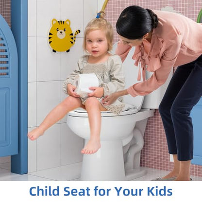 Elongated Toilet Seat with Built-in Toddler Seat - Quiet Close, Quick Release, Non-Slip Bumpers, Easy Install - White Potty Training Toilet Seat for Family Bathroom - size: Elongated with Toddler Seat