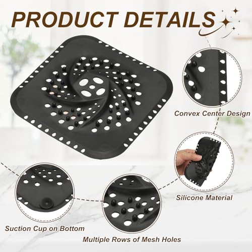 uxcell 2 Pcs Square Drain Cover, 5.7 Inch Shower Hair Catcher Drain Cover for Shower Room Bathtubs Kitchen Sink Laundry Room, Black - color: Black