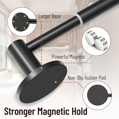 Magnetic Towel Bar, Adjustable Towel Rod, Matte Black, 1 Pack | Larger Magnetic Base, Non-Slip, Hidden Magnet, 304 Stainless Steel Magnetic Towel Holder for Refrigerator, Dishwasher, Oven - color: Magnetic–black