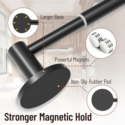 Magnetic Towel Bar, Adjustable Towel Rod, Matte Black, 1 Pack | Larger Magnetic Base, Non-Slip, Hidden Magnet, 304 Stainless Steel Magnetic Towel Holder for Refrigerator, Dishwasher, Oven - color: Magnetic–black
