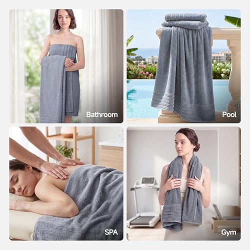 ecolook Soft Bath Towels 2 Pack, 100% Cotton Ultra Absorbent & Quick-Drying | Luxury Lightweight with Hanging Loop, Gray towels for Bathroom Shower Gym Travel - color: Light Gray