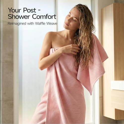 REDKISS Quick Dry Waffle Towel Set of 8, 100% Cotton,Lightweight & Highly Absorbent Waffle Towels for Bathroom, Spa, Gym, Pool-2 Bath Towels, 2 Hand Towels & 4 Washcloths,Pink - color: Pink