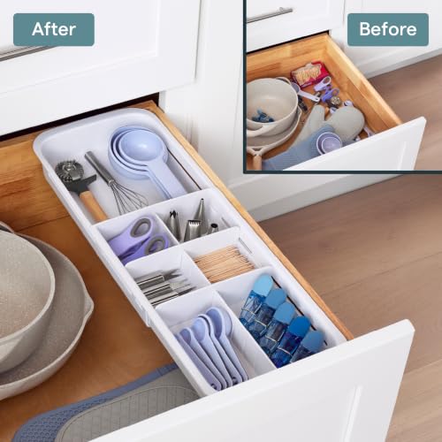 YouCopia DrawerFit Sliding Drawer Tray with Adjustable Dividers, Expandable Kitchen Storage Organizer, Speckled White - style: Tray