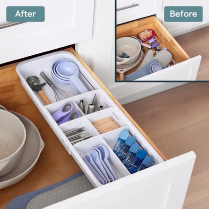 YouCopia DrawerFit Sliding Drawer Tray with Adjustable Dividers, Expandable Kitchen Storage Organizer, Speckled White - style: Tray