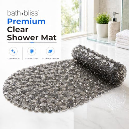 Bath Bliss Non-Slip Pebble Bathtub Mat 18x36 Oval Smoke Color | Suction Cup Shower Mat with Drain Holes | Machine Washable Anti-Slip Tub Mat - color: Smoke