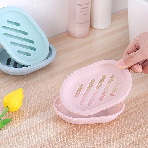 TOPSKY 2-Pack Soap Dish with Drain, Soap Holder, Soap Saver, Easy Cleaning, Dry, Stop Mushy Soap (Pink) - color: Pink