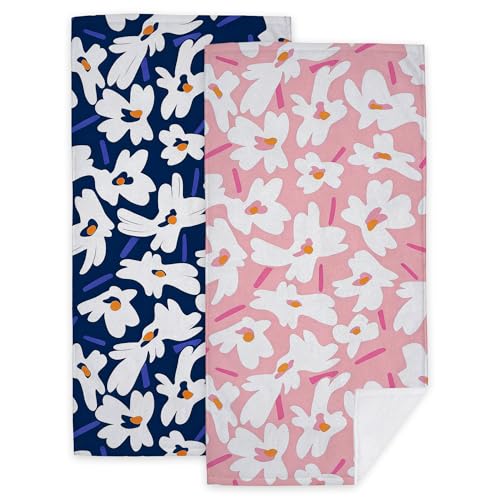 Pink Blue Daisy Hand Towels for Kitchen Bathroom 2 Pack Bath Towels 14.4"x28.3" Soft Absorbent Kitchen Towel for Home Kitchen Bathroom Decor - color: Pink Blue Daisy