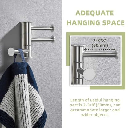 Suyar Swivel Towel Hook Brushed Nickel, Bathroom Robe Holder with 3 Arms | SUS304 Stainless Steel, Wall Mounted - color: Brushed Nickel, size: 1 Pack