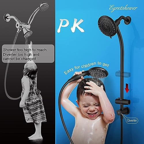 Handheld Showerhead & Rain Shower Combo for Easy Reach, 27.5" Drill-free Stainless Steel Slide Bar, 5”of 5-setting Handheld Shower and Showerhead, with 5ft Hose - Black - color: Black