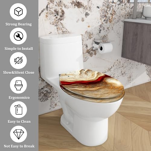 Elongated Resin Toilet Seat, Quietly Close Quick Release Hinges Cover