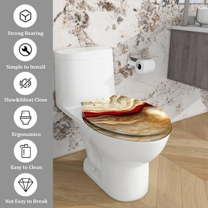 Elongated Resin Toilet Seat, Quietly Close Quick Release Hinges Cover
