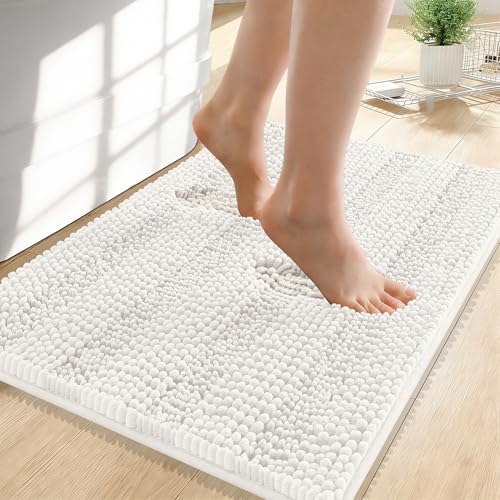 OLANLY Thick Small Bathroom Rugs 24x16, Soft Chenille Bath Rugs, Ivory | Rubber Backing, Machine Wash, Extra Absorbent Striped Bath Mats for Bathroom Floor, Tub and Shower, Home Decor Accessories - color: Ivory, size: 24" X 16"