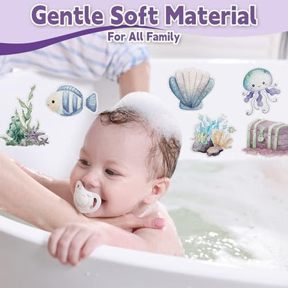 Secopad Bathtub Non Slip Stickers with Strong Adhesive, 20pcs Large Cute Sea Creature Anti Slip Shower Decal with Scraper for Bath Tub, Shower Floor, Stairs