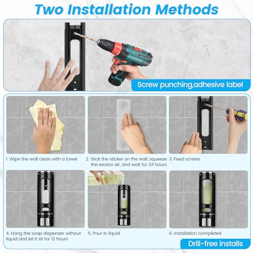Wall Mounted Hand Soap Dispenser, 400ml Bathroom Shower Dispenser Gel Container Shower Pump Dispenser and Organizer for Bathroom Kitchen Hotel, Refillable Liquid Lotion Soap Dispenser, Black - color: Black