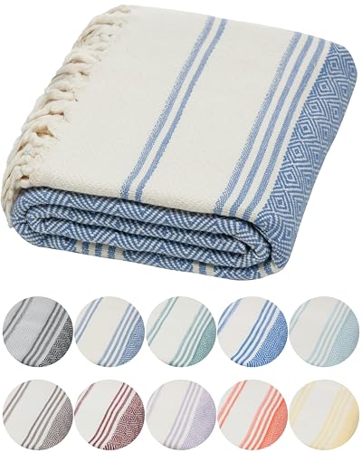 DEMMEX Organic Diamond Turkish Bath & Beach Towel | 100% Oeko-TEX Certified Cotton, Ultra-Soft, Quick-Dry, Lightweight, Compact & Oversized Luxury Peshtemal Towel, Prewashed, 71"x36", Denim Blue - color: Denim Blue
