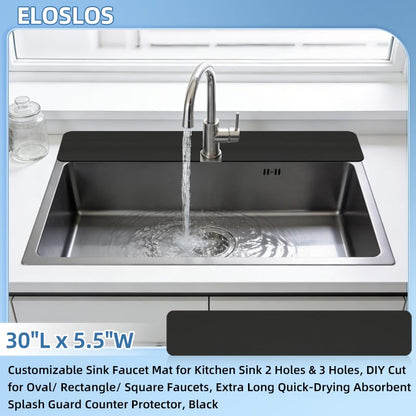 30"L x 5.5"W Customizable Sink Faucet Mat for Kitchen Sink 2&3 Holes, Black | DIY Cut for Oval/Rectangle/Square Faucets, Extra Long Coverage, For Splashes & Drips - style: 1 Pcs Black