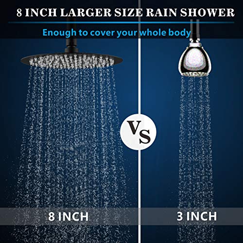Voolan High Pressure Rain Shower Head - Rainfall Shower head Made of All Metal Stainless Steel - Comfortable Shower Experience Even at Low Water Flow (8 Inch, Black) - color: Matte Black, size: 8 Inch