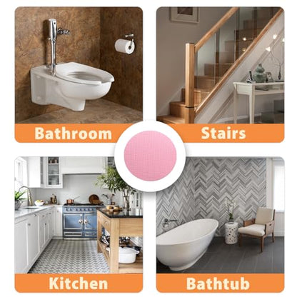 24 PCS Pink Round Shape Bathtub Non Slip Stickers | Adhesive Decals, Anti Slip for Shower, For Floor Bathroom Stairs Ladders, Includes Scraper - color: Pink