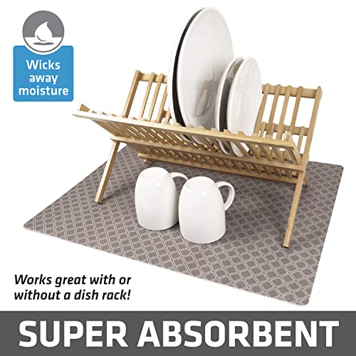 Drymate Jumbo XL Dish Drying Mat (19”x24”), Low-Profile, Super Absorbent, Quick Dry Fabric, Waterproof & Slip-Resistant, for Kitchen Counter, Trimmable, Easy to Clean (USA Made)(Taupe) - size: 19" x 24"