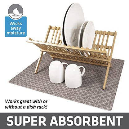 Drymate Jumbo XL Dish Drying Mat (19”x24”), Low-Profile, Super Absorbent, Quick Dry Fabric, Waterproof & Slip-Resistant, for Kitchen Counter, Trimmable, Easy to Clean (USA Made)(Taupe) - size: 19" x 24"