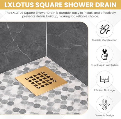 4-1/4” Square Snap-in Champagne Bronze Shower Drain - Stainless Steel Replacement - 4.25 inch Durable Floor Cover -Snap-in - Easy Installation Universal Grate Strainer - color: Champagne Bronze