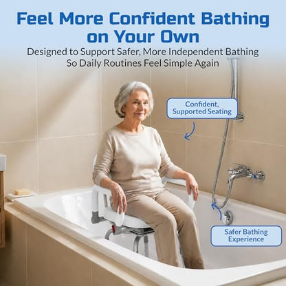 Swival Shower Chair with Padded seat for Inside ShowerFor Senior, Bath Seat | Sit Securely While Bathing - White, padded seat, padded armrests, swivel seat, tool-free assembly, 600 lb