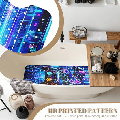 Game Bathtub Mat Non Slip with Drain Holes and Suction Cups Bath Mat 40x16 Inch Tub Mats Shower Mats for Kids - color: Game