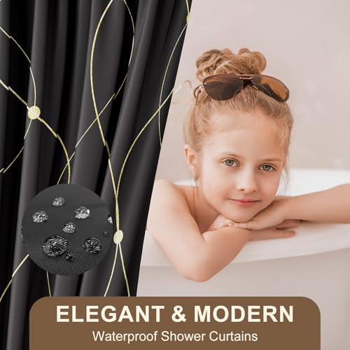 XLHOMO Black and Gold Bathroom Accessories Set - 24PCS with Shower Curtain, Rugs, and Waterproof Curtain Set - size: Bath Set+Shower Curtain+Bath Rugs, style: Black5