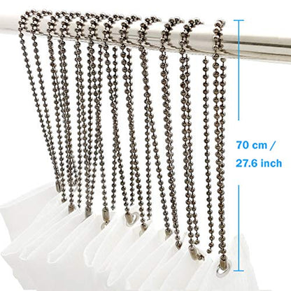 Black Nickel Shower Curtain Hooks, 55 Inch Ball Chain Design, 12 Pack Rust-Resistant Metal Curtain Rings for Bathroom Rods, Heavy Duty 4.5mm Shower Curtain Hangers - color: Black Nickel