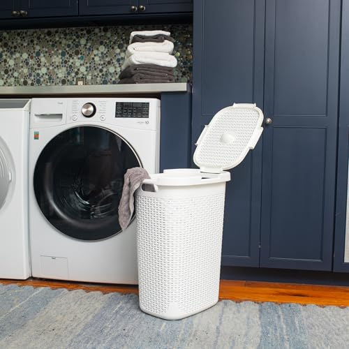 Mind Reader Slim Laundry Hamper with Lid, 60L Tall Clothes Basket, Narrow Tapered Design for Bathrooms, Closets and Laundry Rooms, Plastic, 2 Pack, White - color: White, size: 2-Pack