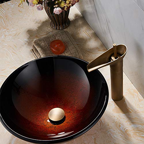 REGALMIX Antique Brass Pop Up Bathroom Vessel Sink Drain Stopper,Built-in Anti-Clogging Strainer, Fits Standard American Drain Hole(1-1/2" to 1-3/4"), with Overflow RWF083R - color: Antique Brass, size: With Overflow