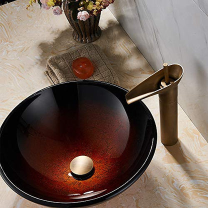 REGALMIX Antique Brass Pop Up Bathroom Vessel Sink Drain Stopper,Built-in Anti-Clogging Strainer, Fits Standard American Drain Hole(1-1/2" to 1-3/4"), with Overflow RWF083R - color: Antique Brass, size: With Overflow