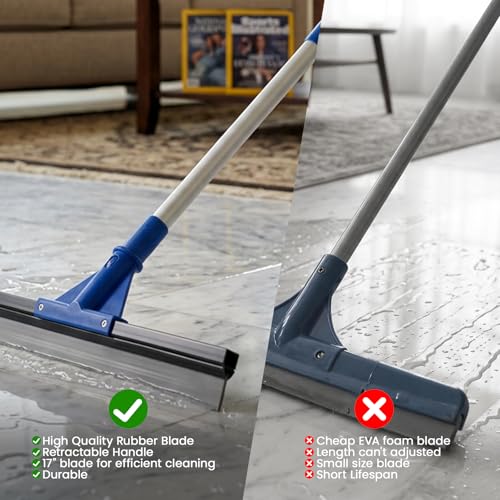 Floor Squeegee for Concrete Floor, 17.5" Heavy Duty Squeegee Broom for Floor, Commercial Scrubber Mop with Extendable Long Handle, Bathroom Tile Shower Glass Window