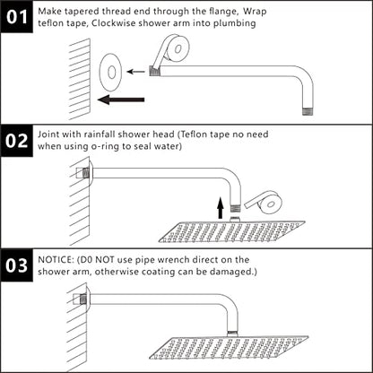 Voolan Shower Arm with Flange and Teflon Tape, Extension Shower Head Arm for Bathroom Fixed Shower Head, Solid Stainless Steel, Wall Mounted (15 Inch, Chrome) - color: Chrome, style: 15 Inch