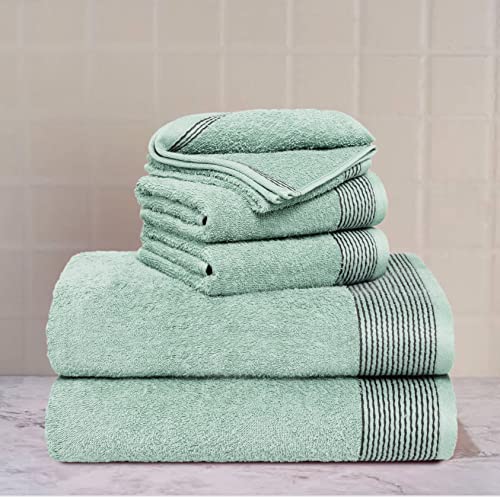 100% Cotton Ultra Soft 6 Pack Towel Set, Contains 2 Bath Towels 28x55 inchs, 2 Hand Towels 16x24 inchs & 2 Washcloths 12x12 inchs, Compact Lightweight & Highly Absorbant - Sea Green - color: Sea Green, size: 6 Pack Towel Set