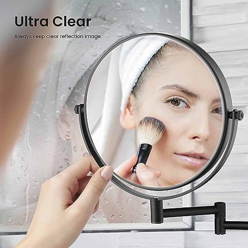 Circular Wall Mount Makeup Mirror, Dual-Sided 1x/5x Magnifying Mirror with Extendable Arm, 360° Swivel, Solid Brass Construction for Durability and Style (Matte Black - KMM100) - color: Matte Black
