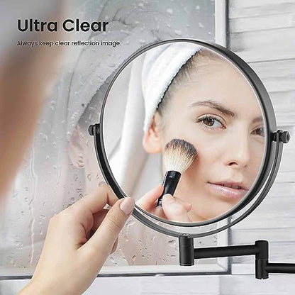 Circular Wall Mount Makeup Mirror, Dual-Sided 1x/5x Magnifying Mirror with Extendable Arm, 360° Swivel, Solid Brass Construction for Durability and Style (Matte Black - KMM100) - color: Matte Black
