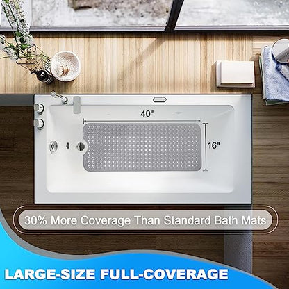 Bathtub and Shower Mats, 40x16 Inch Extra Large Non Slip Soft Bath Tub Mat with Suction Cups and Drain Holes for Bathroom Floor and Keep Tubs Clean, Machine Washable, Gray - color: Gray
