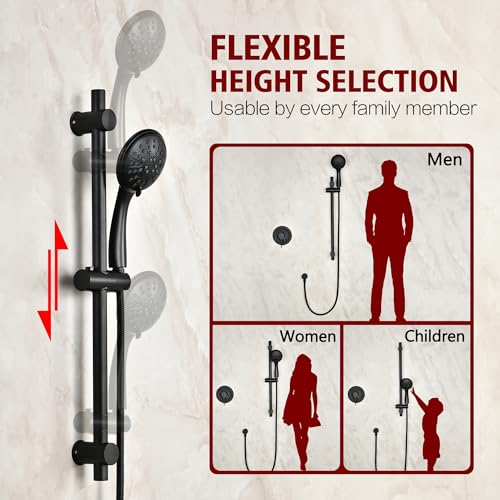 SUMERAIN Matte Black Rain Shower System with Adjustable Slide Bar | Shower Faucet Fixture with Handheld, Included Valve and Trim Kit, Easy Control, Single Handle - color: Matte Black
