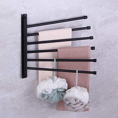 Swivel Hand Towel Bar Bathroom Swing Hanger Towel Rack Holder Matte Black Finish, Wall Mounted, 6-Arm - color: Black
