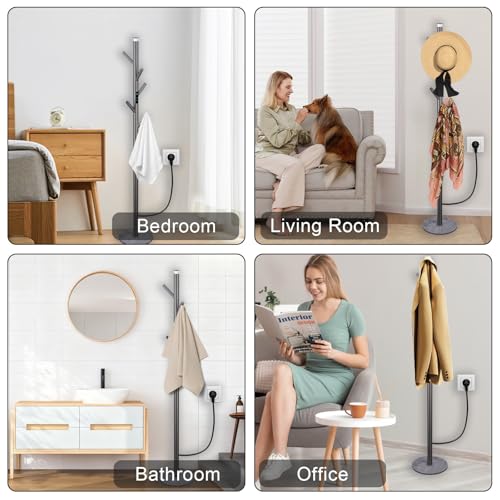 Heated Towel Rack, Freestanding Towel Warmer with 5 Hooks, Touch Control 35-70°C Heated Coat Rack Stainless Steel Towel Radiator for Bathroom, Apparment, Office, Gray, Plug in