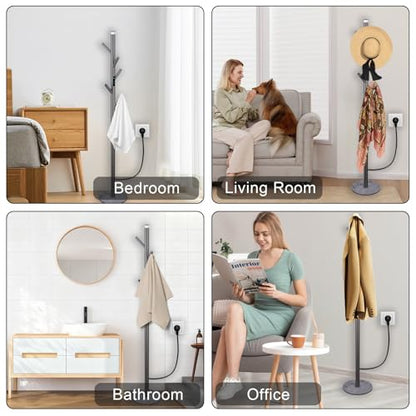 Heated Towel Rack, Freestanding Towel Warmer with 5 Hooks, Touch Control 35-70°C Heated Coat Rack Stainless Steel Towel Radiator for Bathroom, Apparment, Office, Gray, Plug in